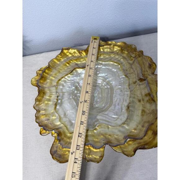 Freeform Art Glass Platter by Akcam Turkey Ombre Amber Gold Pearl Shell Oyster - Picture 9 of 9